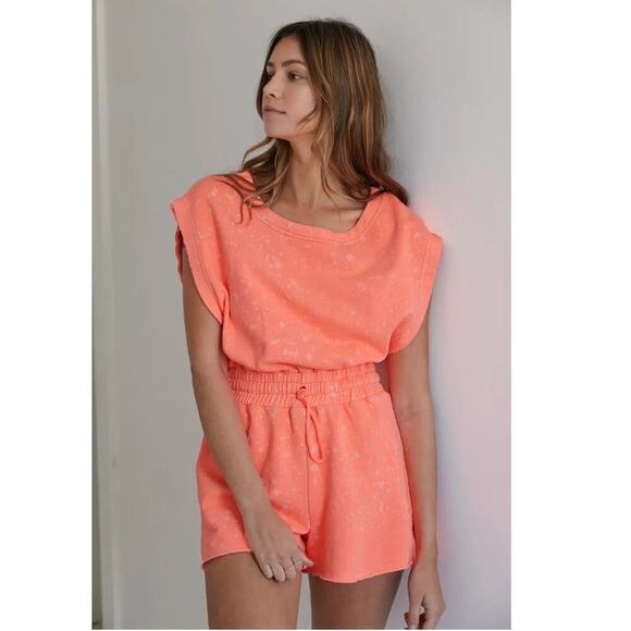 Out From Under Urban Outfitters Tina Terry Romper Dress in Neon Peach Size M - Picture 1 of 8